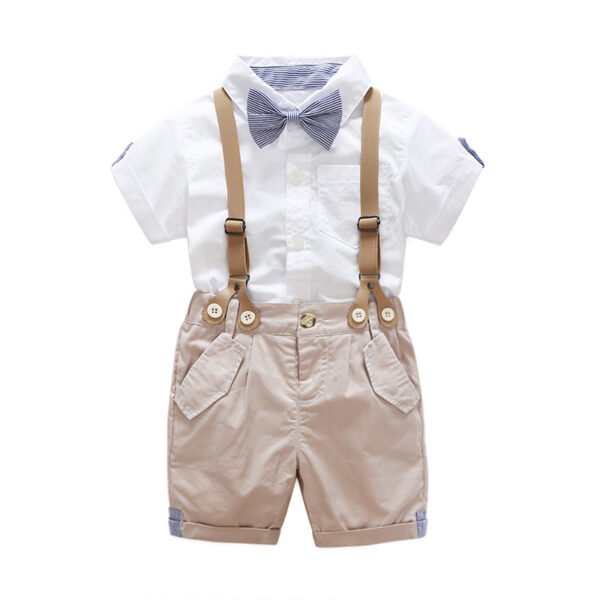 Boys' Fashion Short-sleeved Shirt Straps Pants Dress Two-piece Suit