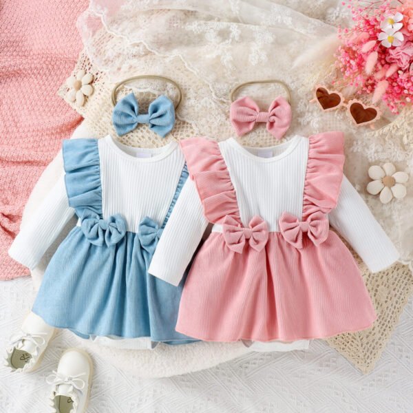 Spring And Autumn Baby Long-sleeved Corduroy Suspender Dress