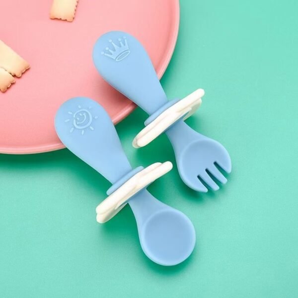 Short Handle Spoon Fork Children's Silicone Meal Feeding Fork Spoon Q Bomb